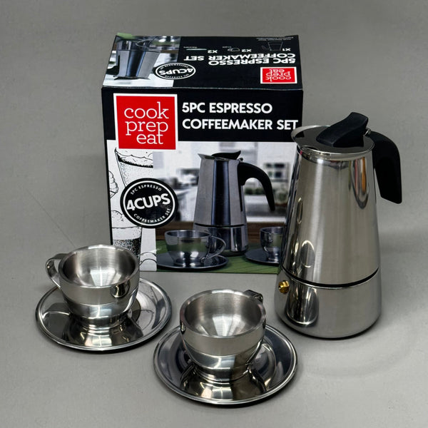 COOK PREP EAT stainless steel espresso maker set with 5 pieces and cups